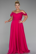 Fuchsia Boat Neck Long Chiffon Long Plus Size Evening Gown ABU4079