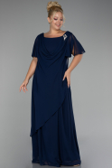 Navy Blue Short Sleeve Long Chiffon Plus Size Evening Dress ABU4097