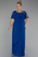 Sax Blue Short Sleeve Long Chiffon Plus Size Evening Dress ABU4097