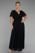 Black Short Sleeve Midi Chiffon Plus Size Evening Dress ABU4098