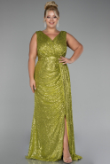 Pistachio Green Long Scaly Plus Size Evening Dress ABU3194