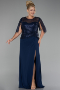 Long Navy Blue Chiffon Plus Size Evening Dress ABU4075