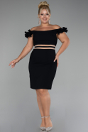 Black Boat Neck Short Plus Size Cocktail Dress ABK2121