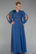 Indigo Long Sleeve Stone Chiffon Plus Size Evening Dress ABU3917