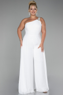 White Chiffon Plus Size Evening Dress Jumpsuit ABT119