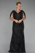 Black Short Sleeve Stony Long Plus Size Special Design Evening Dress ABU4146