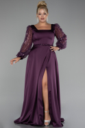 Purple Sequined Long Sleeve Slit Satin Evening Dress ABU4124