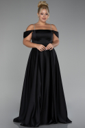 Black Boat Neck Long Satin Plus Size Prom Dress ABU4125