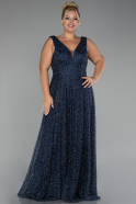 Navy Blue Sleeveless Stony Long Plus Size Special Design Evening Dress ABU4147