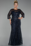 Long Navy Blue Laced Formal Plus Size Dress ABU4076