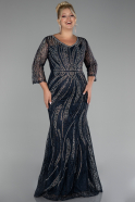 Long Navy Blue Stony Plus Size Evening Dress ABU4105