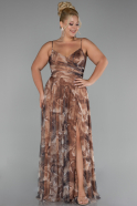 Brown Slit Long Patterned Plus Size Prom Dress ABU3955