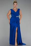 Sax Blue Long Formal Plus Size Dress ABU3737