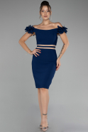 Navy Blue Boat Neck Short Cocktail Dress ABK2120