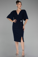 Navy Blue Short Sleeve Glitter Midi Plus Size Cocktail Dress ABK2115