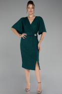 Emerald Green Short Sleeve Glitter Midi Plus Size Cocktail Dress ABK2115