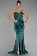 Emerald Green Long Satin Prom Gown ABU3883