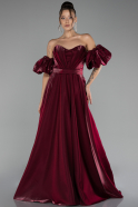 Cherry Colored Strapless Long Prom Dress ABU3950