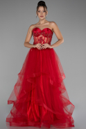 Red Strapless Embroidered Ball Gown ABU4153