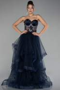 Navy Blue Strapless Embroidered Ball Gown ABU4153