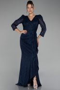 Navy Blue Capri Sleeve Long Sequin Plus Size Evening Dress ABU4106