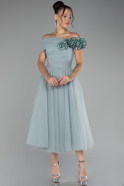 Mint Boat Neck Midi Prom Dress ABK2122