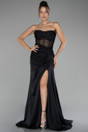 Black Strapless Slit Long Satin Evening Gown ABU4155