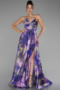 Purple Strapless Slit Long Printed Evening Gown ABU4156