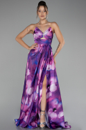 Violet Strapless Slit Long Printed Evening Gown ABU4156