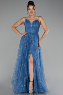 Indigo Slit Long Glitter Prom Gown ABU4152