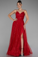 Red Slit Long Glitter Prom Gown ABU4152