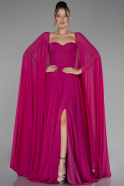 Fuchsia Strapless Shawl Sleeve Long Chiffon Evening Dress ABU4158