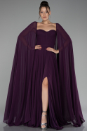 Purple Strapless Shawl Sleeve Long Chiffon Evening Dress ABU4158