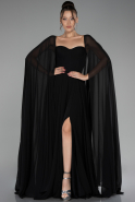 Black Strapless Shawl Sleeve Long Chiffon Evening Dress ABU4158