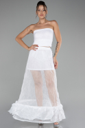 White Tarlatan Evening Dresses ABN0002