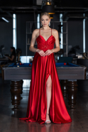 Red Strappy Long Satin Prom Gown ABU4133