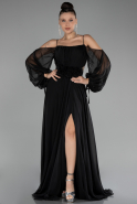 Siyah Shoulder Decollete Long Sleeve Chiffon Prom Dress ABU4165