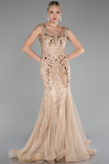 Gold Sleeveless Stoned Long Evening Gown ABU4170