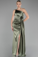 Olive Drab Strapless Slit Long Satin Evening Dress ABU4174