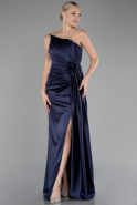 Navy Blue Strapless Slit Long Satin Evening Dress ABU4174