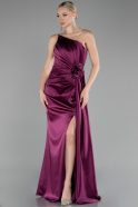 Plum Strapless Slit Long Satin Evening Dress ABU4174