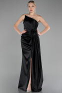 Black Strapless Slit Long Satin Evening Dress ABU4174