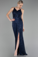 Navy Blue Slit Long Stony Evening Dress ABU4164