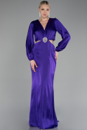 Purple Long Sleeve Cut Out Satin Evening Dress ABU4177