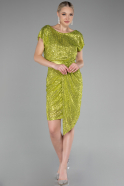 Pistachio Green Short Sleeve Sequined Party Dress ABK2125