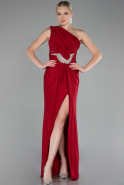 Red One Shoulder Slit Long Evening Dress ABU4116