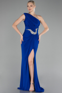 Sax Blue One Shoulder Slit Long Evening Dress ABU4116