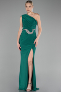 Emerald Green One Shoulder Slit Long Evening Dress ABU4116