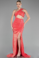 Coral Long Scaly Evening Dress ABU3164