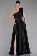 Long Black Satin Evening Dress ABU4189